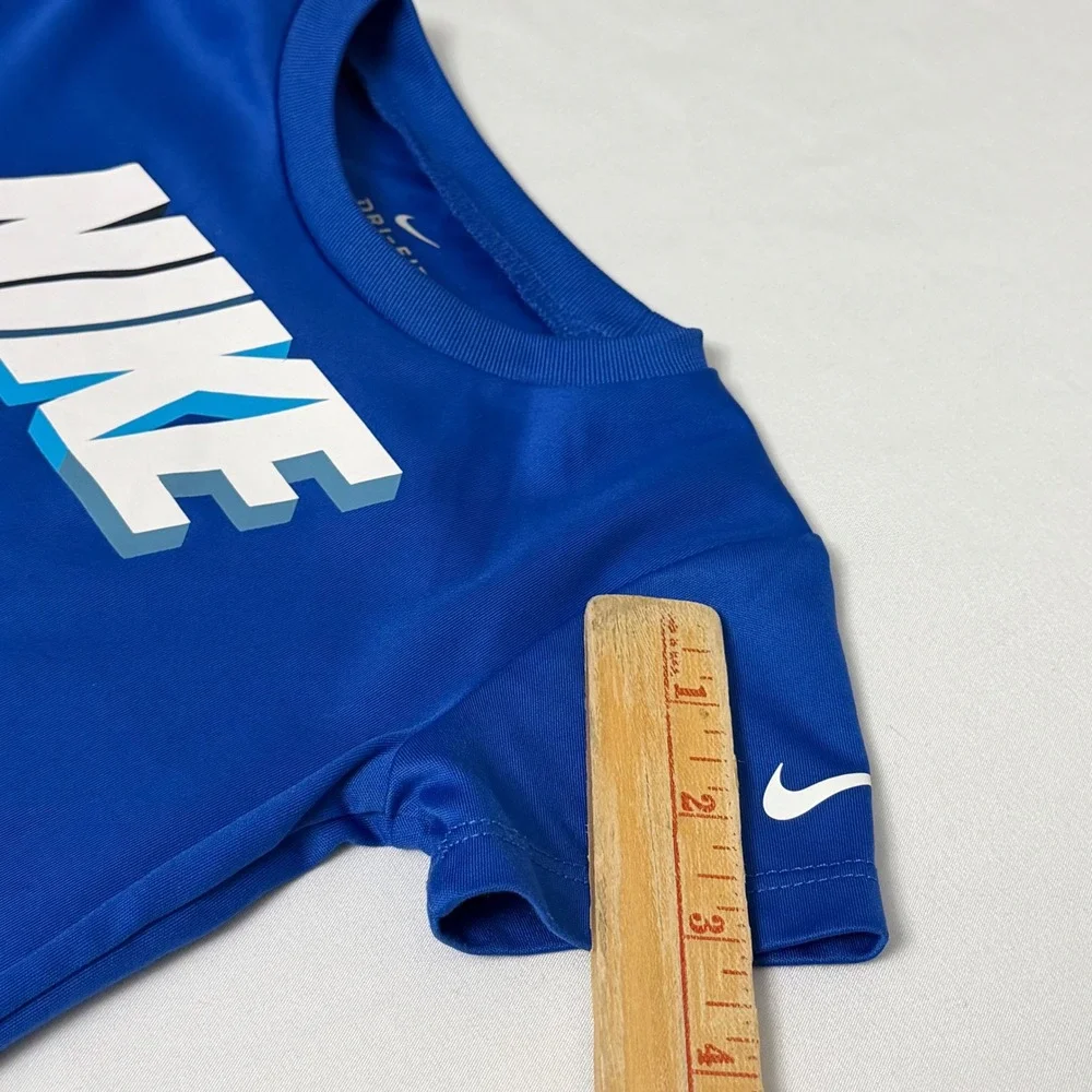 Nike Dri-FIT Blue Graphic Logo Short Sleeve Athletic T-Shirt Kids 18M Swoosh